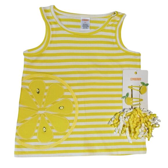 Gymboree Other - NWT Gymboree Yellow/White Stripes Embroidered Lemon Top & Clip - 5T